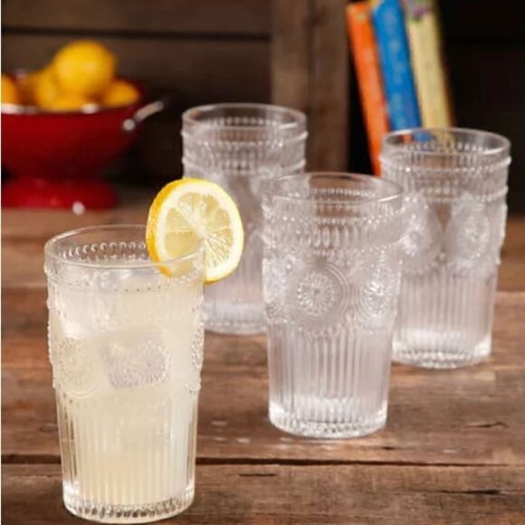 🦋 New Pioneer Woman Clear Adeline Pitcher & 4 Glass Tumblers Gift Set - Picture 7 of 11